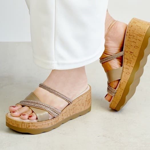 Gambar produk Pollux Daily WPODN 16 | Pollux Dn39 - Sandal Kulit Wedges Wanita | Terra Wood Motif Outsole