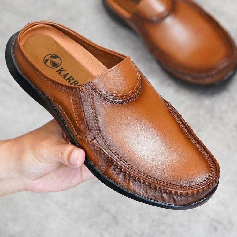 Gambar ke-4 produk Karbovil PEL 9017 - Sepatu Selop Pria Bahan Kulit Asli | Sepatu Slip On Pria Formal | Sepatu Kerja Formal Pria