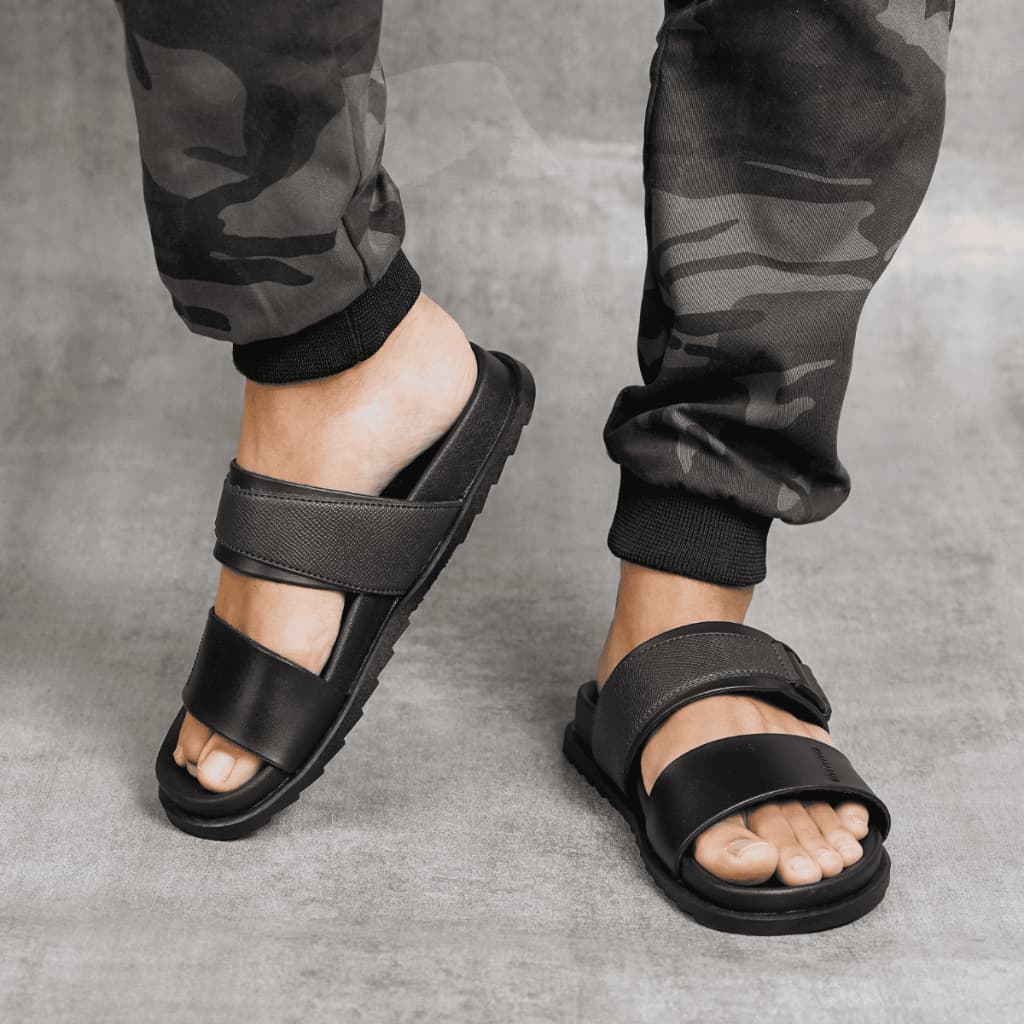 Gambar ke-6 produk Barnett Mg 02 - Sandal Pria Formal Casual Kekinian Model Slide Slop Distro Hitam Stylish