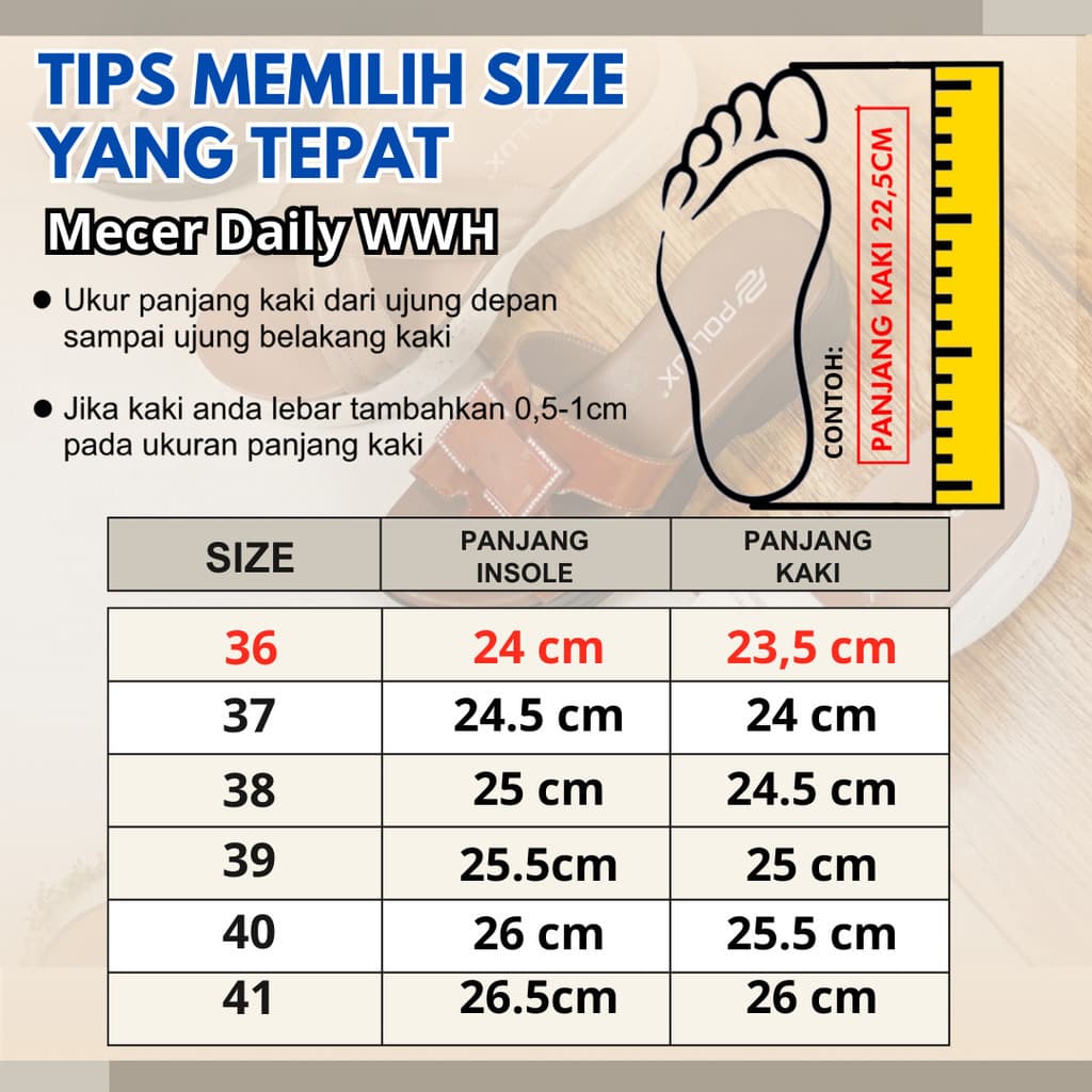 Gambar ke-9 produk Mecer Daily WWH 6282- Sandal Flat Wanita Kekinian | Sandal Daily | Sandal Slip On Wanita