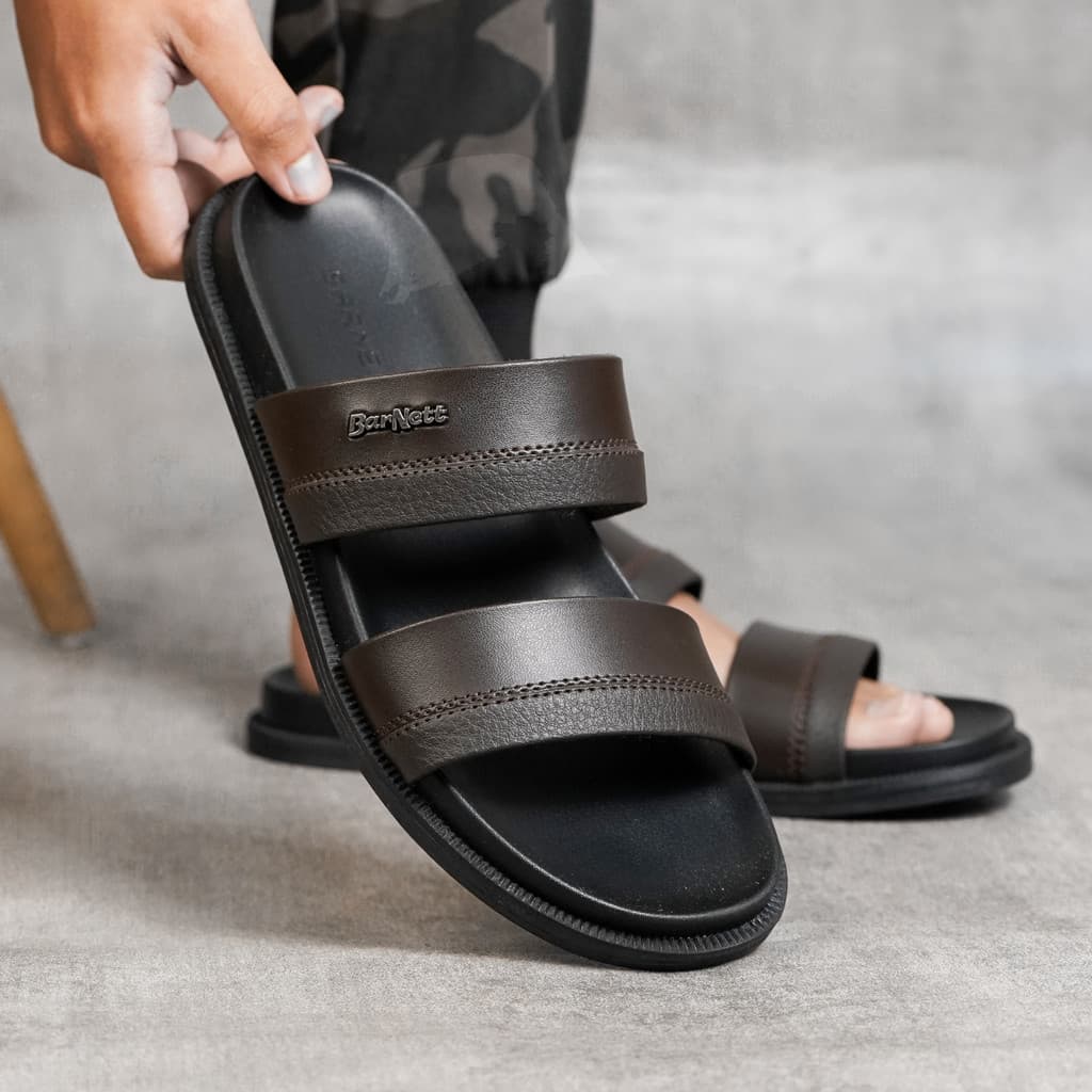 Gambar ke-1 produk Barnett Mayor 06 - Sandal Pria Formal Casual Kekinian Model Slide Slop Distro Hitam Stylish