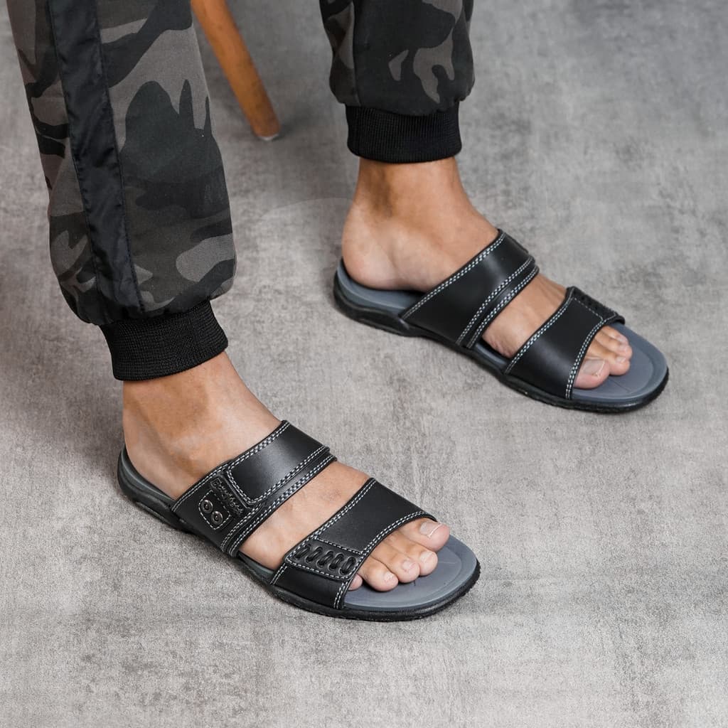 Thumbnail gambar ke-5 produk Barnett Triton 12 - Sandal Pria Formal Casual Kekinian Model Slide Slop Distro Hitam Stylish