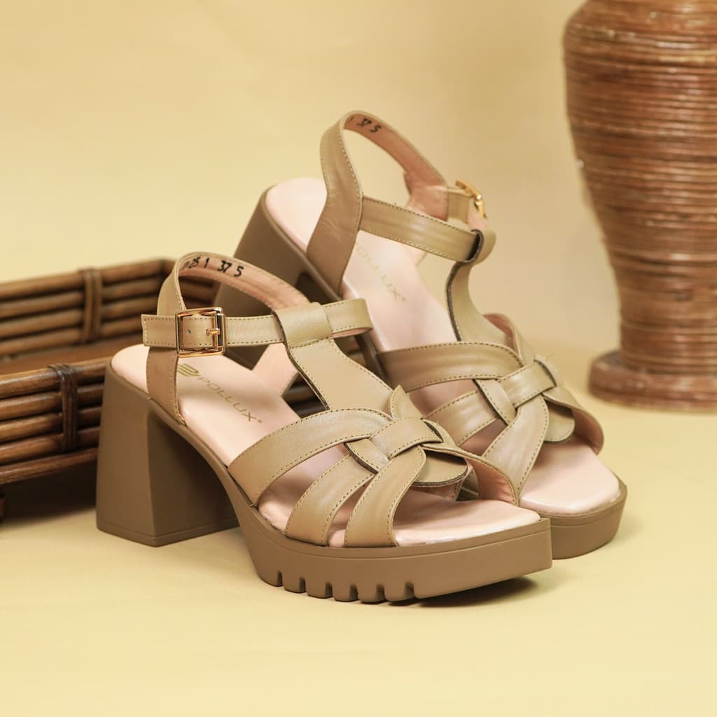 Thumbnail gambar ke-8 produk Pollux Bold WPOAY 16- Sepatu Sandal Heels | Hak Chungky Bahan Kulit Asli