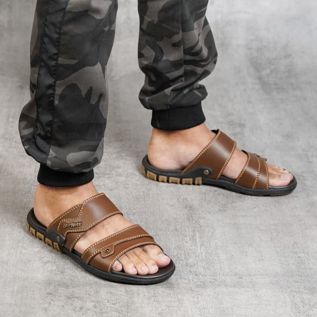 Gambar ke-1 produk Barnett Reno Max 07 - Sandal Pria Formal Casual Kekinian Model Slide Slop Distro Hitam Stylish