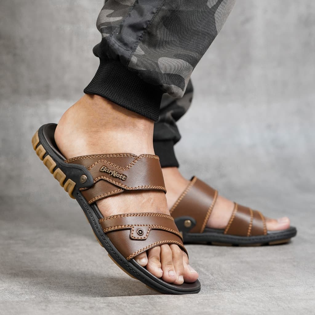 Gambar ke-1 produk Barnett Reno Max 07 - Sandal Pria Formal Casual Kekinian Model Slide Slop Distro Hitam Stylish