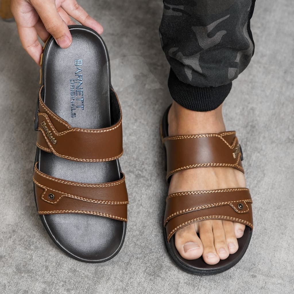 Gambar ke-1 produk Barnett Reno Max 07 - Sandal Pria Formal Casual Kekinian Model Slide Slop Distro Hitam Stylish