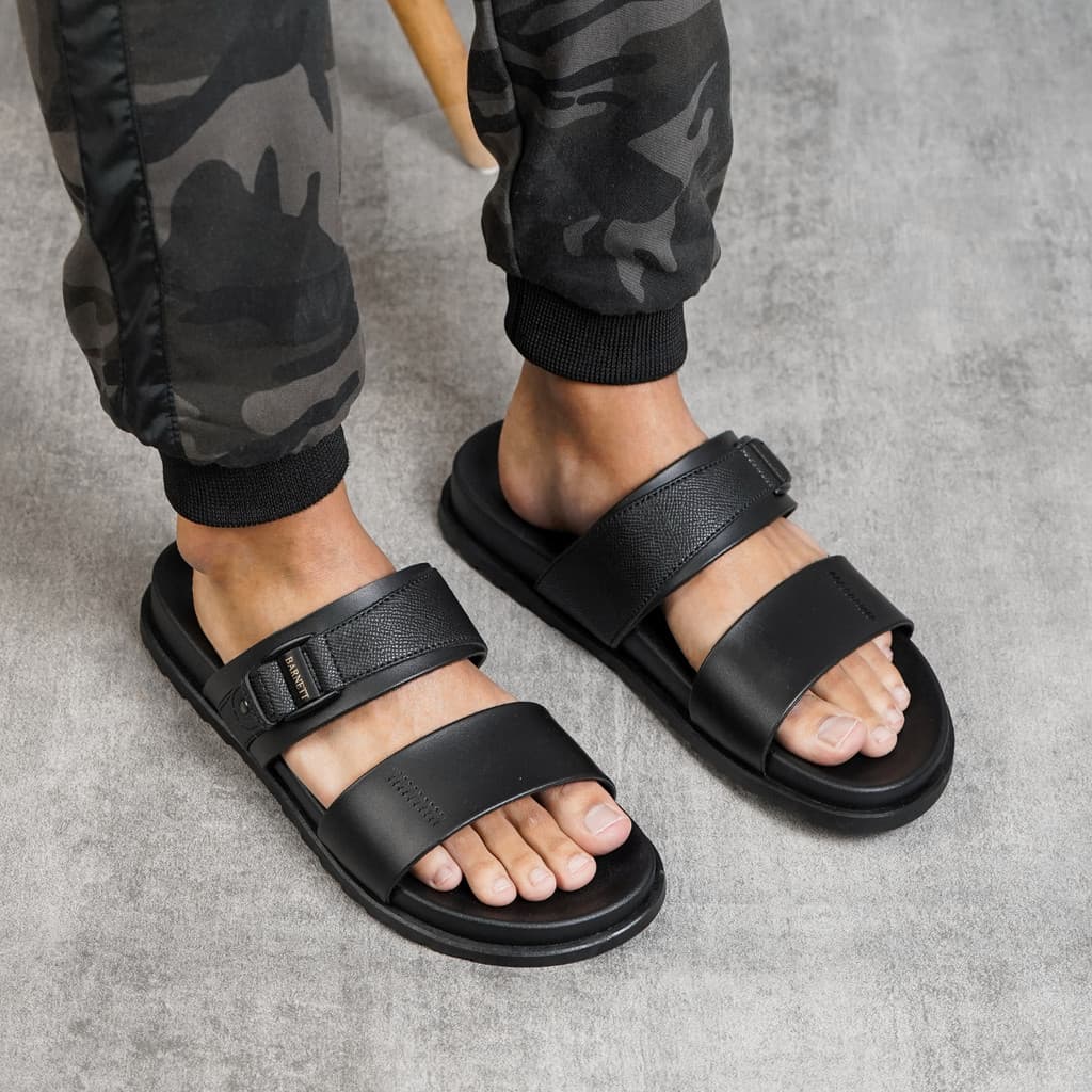 Gambar ke-6 produk Barnett Mg 02 - Sandal Pria Formal Casual Kekinian Model Slide Slop Distro Hitam Stylish