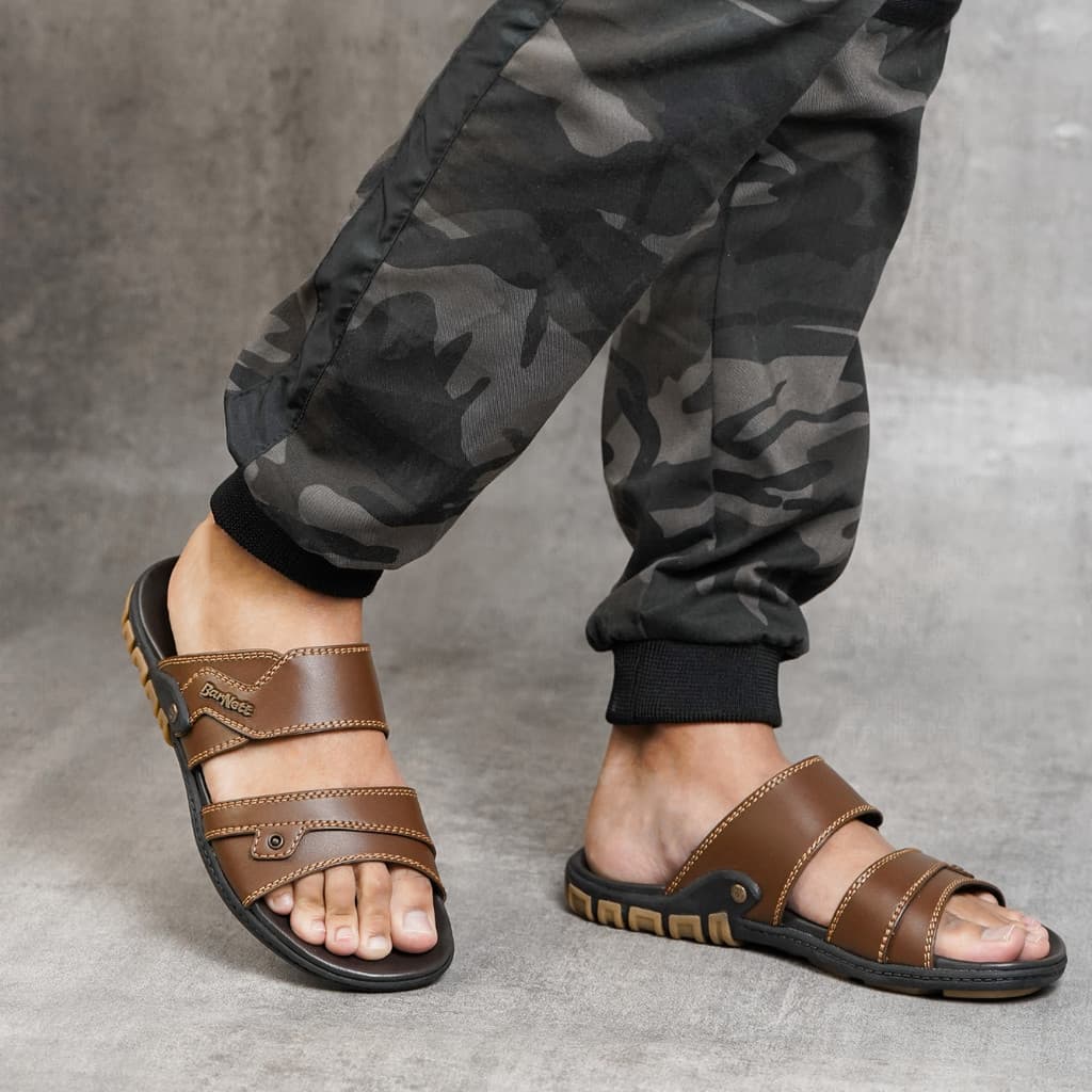 Gambar ke-1 produk Barnett Reno Max 07 - Sandal Pria Formal Casual Kekinian Model Slide Slop Distro Hitam Stylish