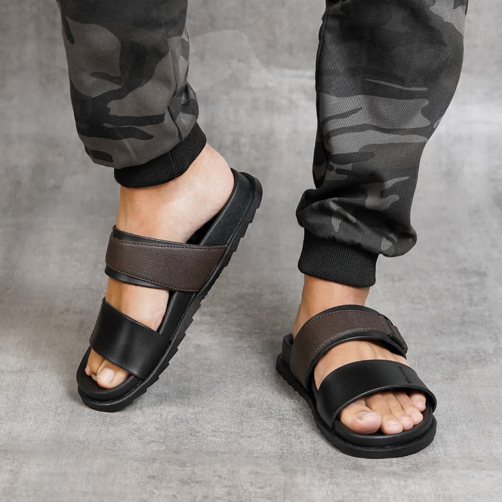 Thumbnail gambar ke-4 produk Barnett Mg 02 - Sandal Pria Formal Casual Kekinian Model Slide Slop Distro Hitam Stylish