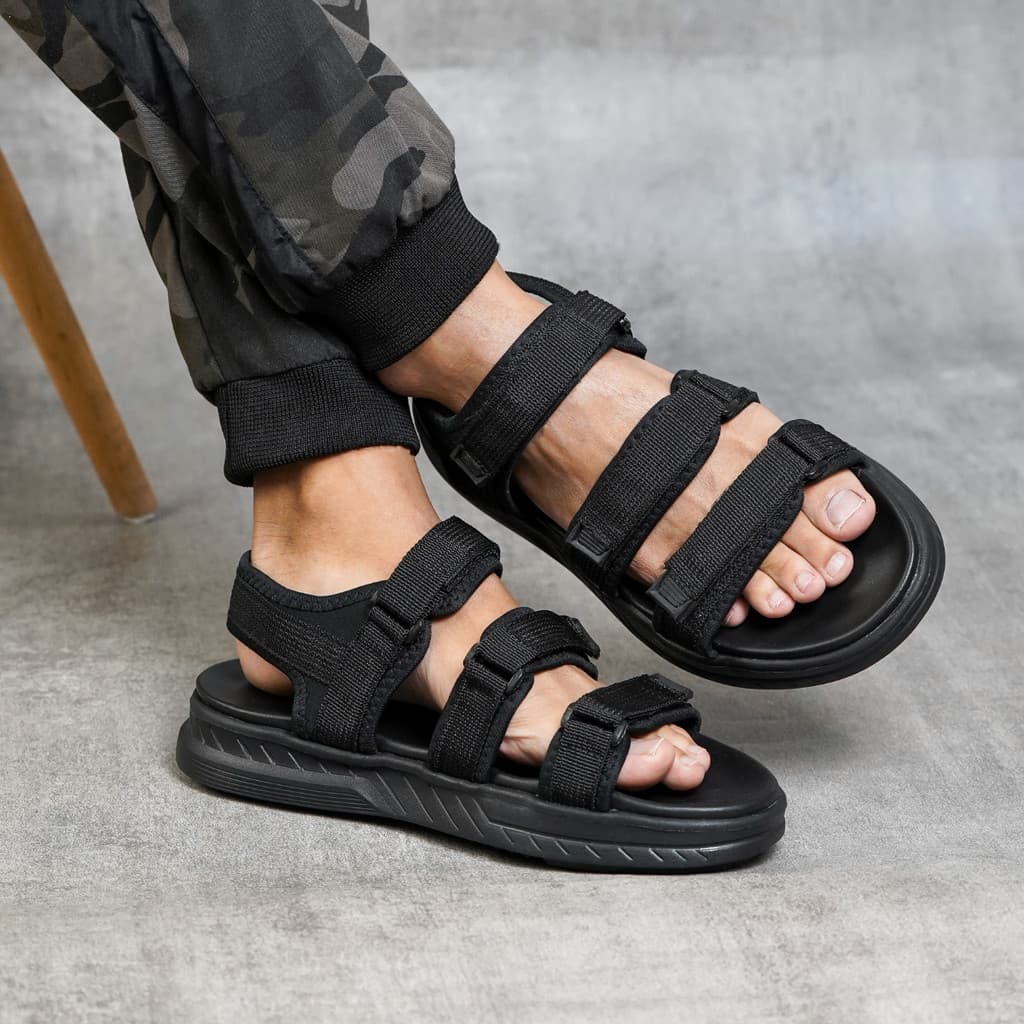 Gambar ke-5 produk Evergreen Kyung 02 - Sandal Formal Casual Pria Kulit Slide Slop Distro Hitam Stylist Gesper