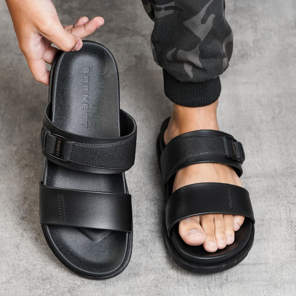 Gambar ke-6 produk Barnett Mg 02 - Sandal Pria Formal Casual Kekinian Model Slide Slop Distro Hitam Stylish