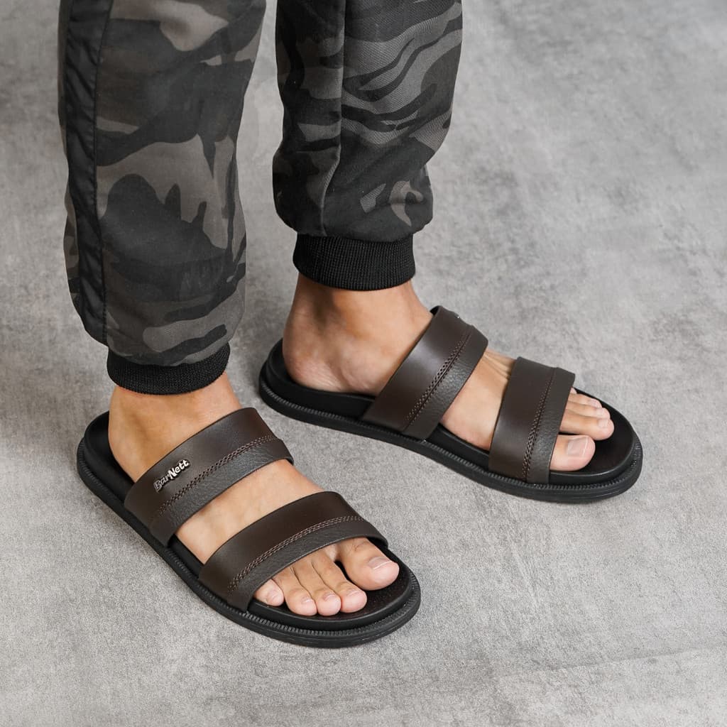 Gambar ke-1 produk Barnett Mayor 06 - Sandal Pria Formal Casual Kekinian Model Slide Slop Distro Hitam Stylish