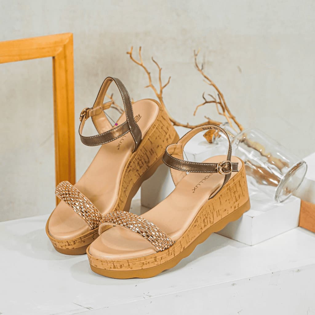 Gambar ke-1 produk Pollux Daily WPODN 44- Sandal Wedges Wanita Bahan Kulit | Wedges Wanita Kekinian